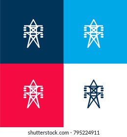 Electrical lines tower support four color material and minimal icon logo set in red and blue