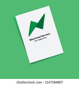 Electrical Logo With A4 paper mockup template with light green background.