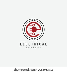 Electrical logo design company with plug. Simple outline logo vector