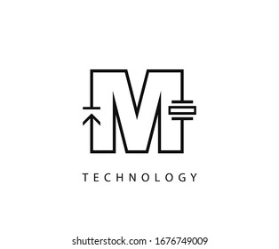Diseño De Icono De Letra M Eléctrica Con Elemento De Símbolo De Ingeniería Eléctrica.