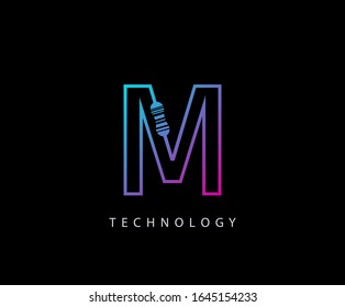 Diseño De Icono De La Letra M Eléctrica Con Forma De Resistencia Al Carbono.
