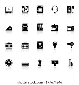 Electrical machine icons with reflect on white background, stock vector