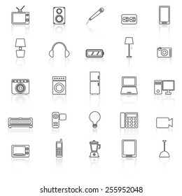 Electrical machine line icons with reflect on white background, stock vector