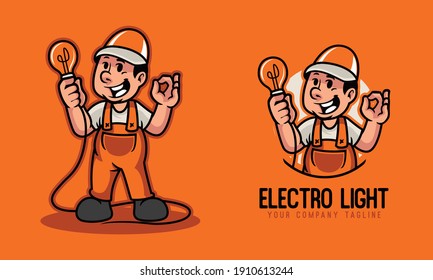 electrical mechanic holding the light bulb mascot logo