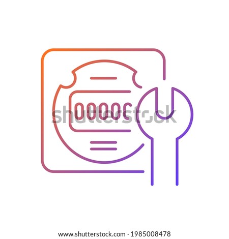 Electrical meter repair gradient linear vector icon. Clock-like device installation. Energy meter maintenance. Thin line color symbols. Modern style pictogram. Vector isolated outline drawing