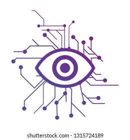Electrical motherboard circuit future technology, eye cyber security concept , Vector illustration isolated on white background.