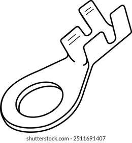 Conector de cable de terminal de anillo no aislado de barril abierto eléctrico. Icono de contorno de Vector.