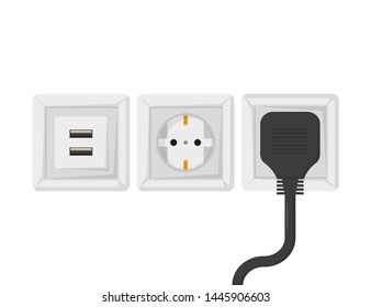 electrical outlet and electrical appliance plug, flat style