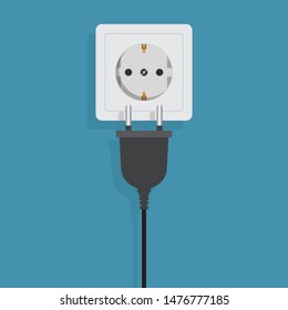 Electrical outlet and electric plug with blue background flat design vector illustration