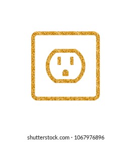 Electrical outlet icon in gold glitter texture. Sparkle luxury style vector illustration.