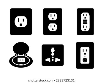 Electrical Outlet Icon Set Vector Power Sockets and Connectors