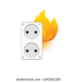 Electrical outlet on fire. The cause of the fire.