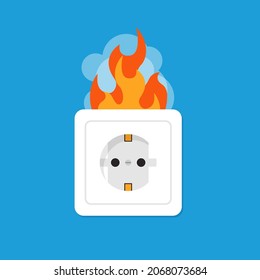 Electrical outlet on fire. Vector illustration