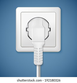Electrical outlet with plug. Close-up power plug plugged in a socket