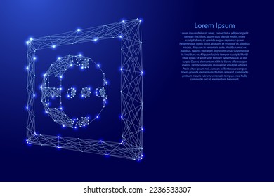 Electrical outlet, plug socket, from futuristic polygonal blue lines and glowing stars for banner, poster, greeting card. Low poly concept. Vector illustration.
