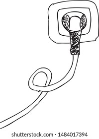 electrical outlet with plug turned on charging hand drawing vector black outline