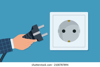 Electrical outlet and plug. Wall socket with cable. Vector illustration in flat style eps 10