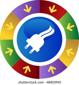 Electrical outlet plug web button isolated on a background