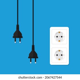 Electrical outlet and plugs in flat style icon. Vector illustration