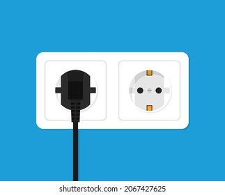Elektrische Steckdose und Stecker im flachen Stil Symbol. Vektorgrafik