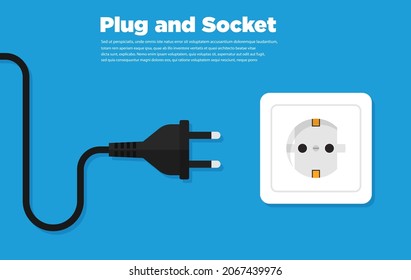 Electrical outlet and plugs in flat style icon. Vector illustration