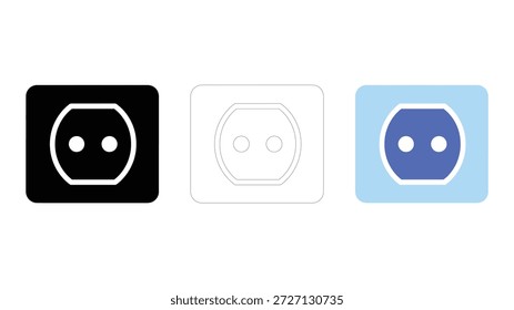 Tomada elétrica ícone do soquete de energia definido estilos sólidos, linha e coloridos para design moderno da interface do usuário