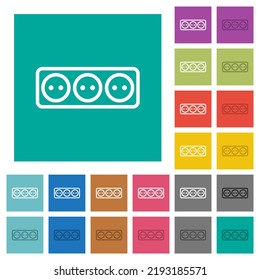 Electrical outlet with three sockets outline multi colored flat icons on plain square backgrounds. Included white and darker icon variations for hover or active effects.