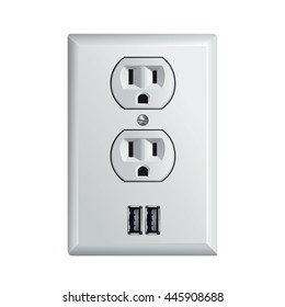 Electrical outlet in the USA, power socket with USB