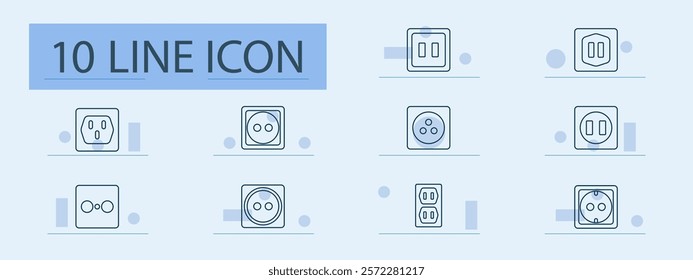 Electrical outlets set icon. Two-pin, three-pin, grounded, socket, plug types, home, office, system, design, appliances