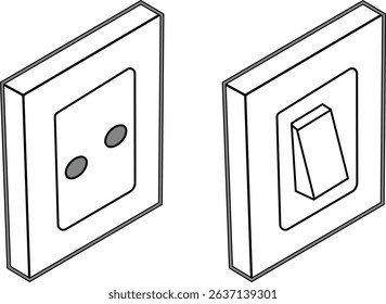 Electrical Outlets and Switch Illustration, Isometric Illustration of Electrical Outlets and Switches	