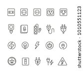 Electrical outlets and switches: thin vector icon set, black and white kit
