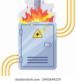 El panel eléctrico atrapado en el vector del fuego aislado en fondo blanco.