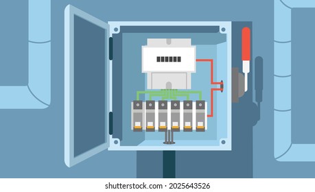 electrical panel on the blue wall