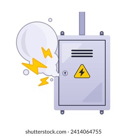 electrical panel smoke. electrical short circuit. flat vector illustration.