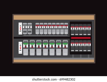 electrical panel, switch on off,Breakers vector flat, Circuit breakers
