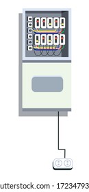 Panel eléctrico con mezclador, fusible, contactor, cable, disyuntor automático aislado en fondo blanco. Caja de conversión de acero inoxidable. Servicio de reparación de mantenimiento de cableado. Distribución de energía