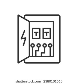 Panel eléctrico con cables, icono lineal. Línea con trazo editable