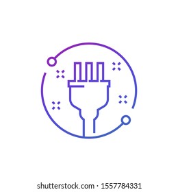 electrical plug with 3 pins, line icon