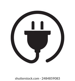 Ilustración vectorial de iconos de cable de alimentación negro de enchufe eléctrico