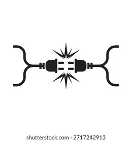 Elektrischer Stecker mit Funken, die einen Stromausfall oder eine Stromtrennung darstellen