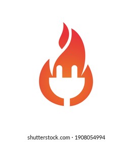 Electrical plug with fire icon logo design. Fire energy logo concept.	
