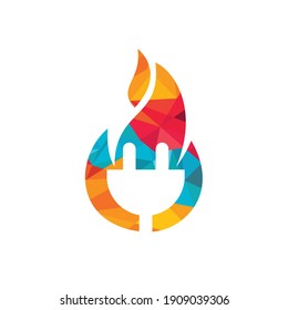 Electrical plug with fire icon logo design. Fire energy logo concept.	
