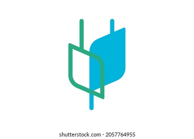 Electrical plug in flower shape logo concept. Green energy electric technology company abstract logotype. Business brand identity sign. Vector isolated eps illustration