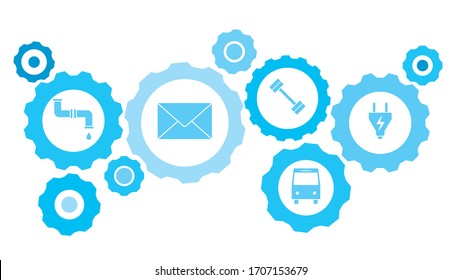 Electrical plug gear blue icon set