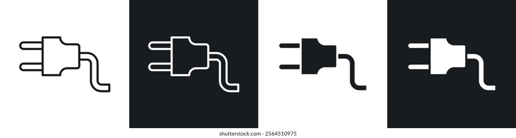 Electrical plug icons collection in black filled and line style.