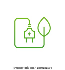Electrical plug with leaf. Green eco power symbol concept isolated on white background. Vector illustration