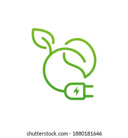 Electrical plug with leaf. Green eco power symbol concept isolated on white background. Vector illustration