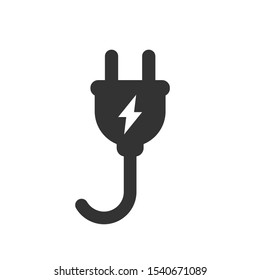 Electrical Plug With Lighting Symbol And Cable Black Vector Icon. Plug With Wire Simple Glyph Pictogram Symbol.