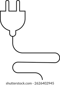 Electrical plug with lighting symbol and cable black vector icon. Plug with wire cable ,energy , power, connection simple glyph pictogram symbol isolated on transparent background.