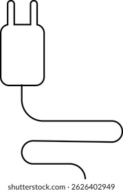Electrical plug with lighting symbol and cable black vector icon. Plug with wire cable ,energy , power, connection simple glyph pictogram symbol isolated on transparent background.